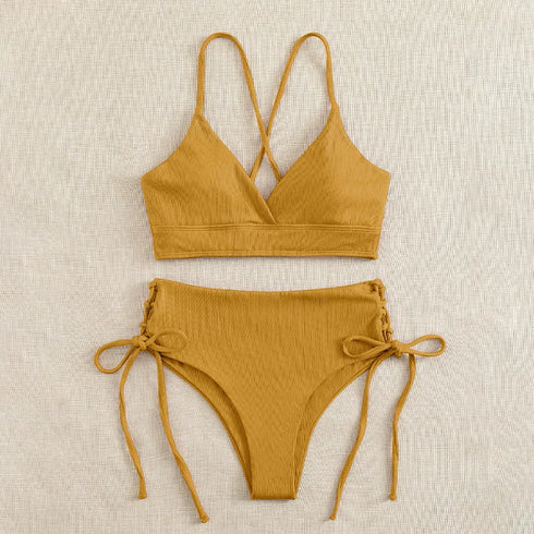 Cikini V-Neck Lace-Up Bikini Set for Women