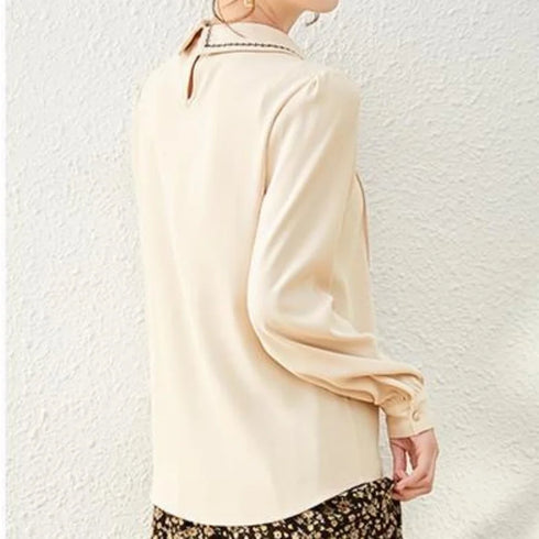 Women's Casual Long Sleeve Blouse with Peter Pan Collar