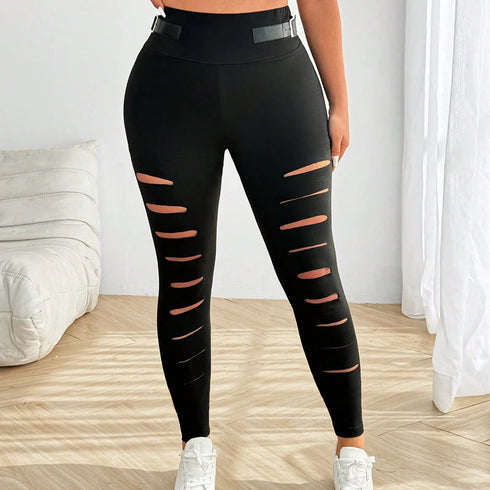 Plus Size High Waist Hollow Out Sports Pants