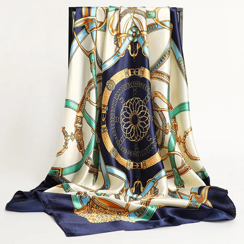 Large Silk Satin Hijab Scarf with Fashion Print - 90cm
