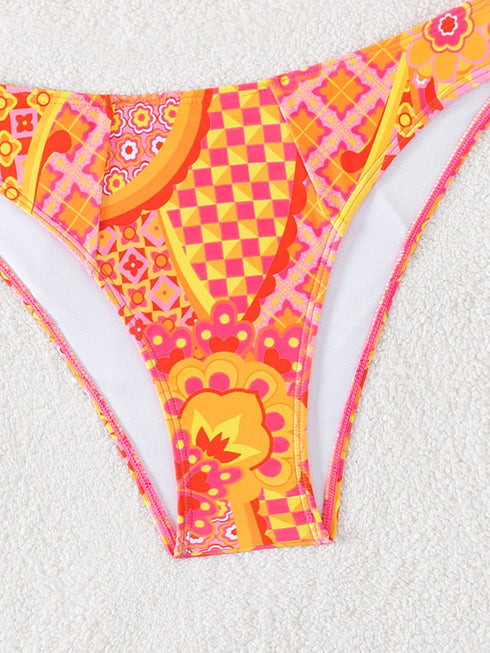 Floral Print Triangle Bikini Set with Brazilian Bottoms