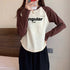 Retro One-Shoulder Long Sleeve Letter Print T-Shirt