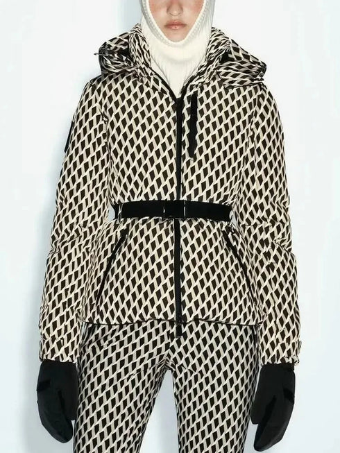 Women's Hooded Padded Winter Parka Coat with Belt