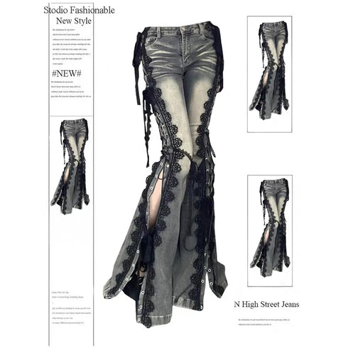 Women’s Flared Lace Detail Denim Jeans