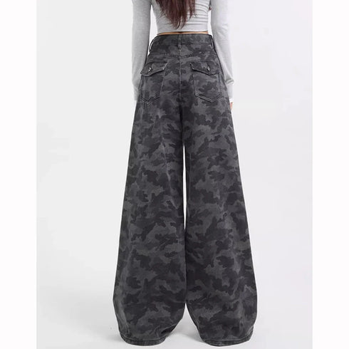 High Waist Camouflage Wide Leg Jeans for Women