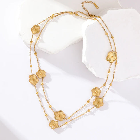 GANEMLY Gold Five-Leaf Clover Pendant Necklace