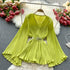 Purple Solid Casual Pullover V-Neck Loose Flare Sleeve Folds No Belt Women's Blouse Shirt Female Clothing Tops 2024 Fashion