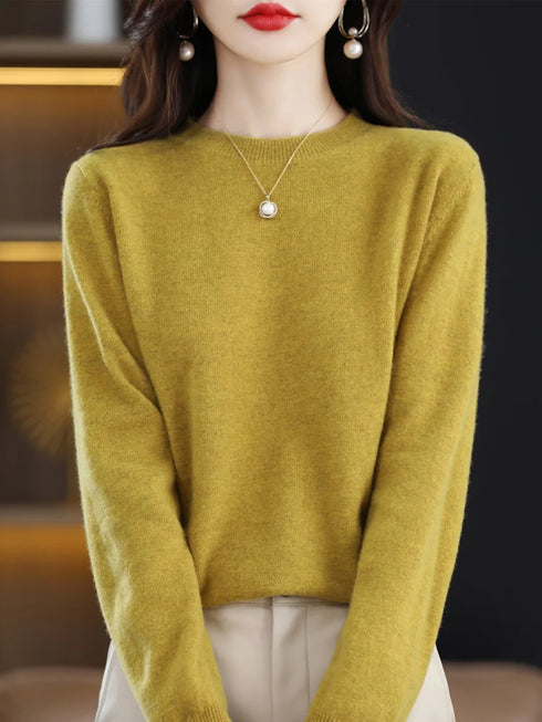 Women's 100% Merino Wool O-Neck Pullover Sweater