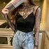 Sheer Lace Long Sleeve Turtleneck Top for Women