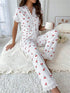 Heart Print Lace Trim Pyjama Set for Women