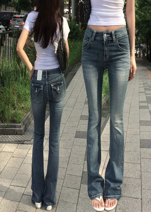 Gothic Embroidered Wide Leg Jeans for Women
