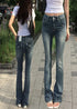 Gothic Embroidered Wide Leg Jeans for Women