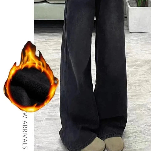 Womens Flared Wide Leg Jeans - Black & Grey