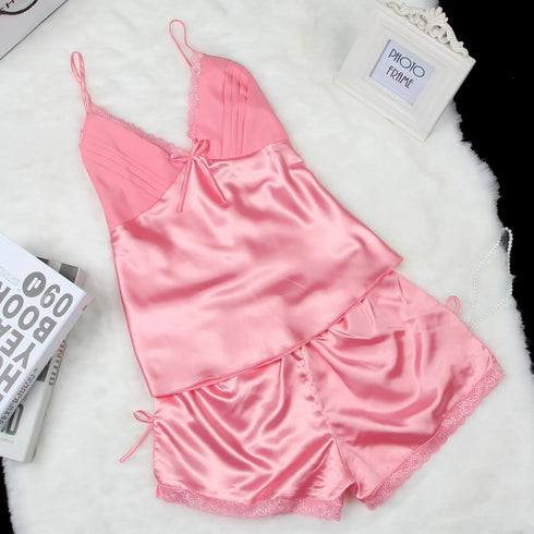 Lace-Up Cami & Shorts Pyjama Set in Various Colours