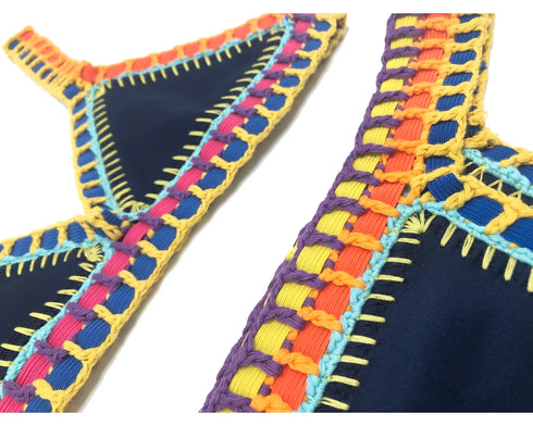 Navy Blue Crochet Detail Bikini Set