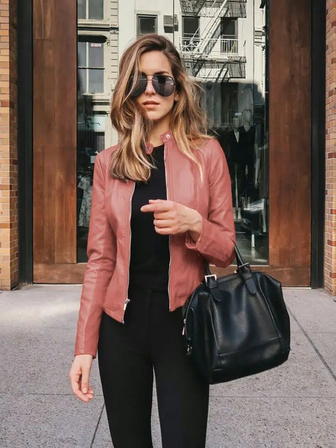 Vintage PU Leather Bomber Jacket for Women