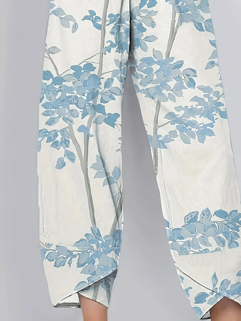 Plus Size Floral Print Ankle-Length Pants