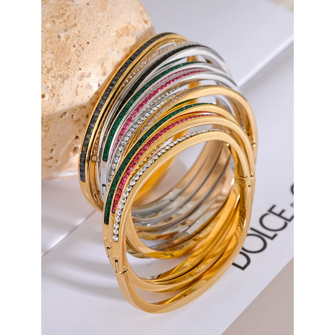 Two Shape Round Square Colourful Zirconia Bracelet Bangle