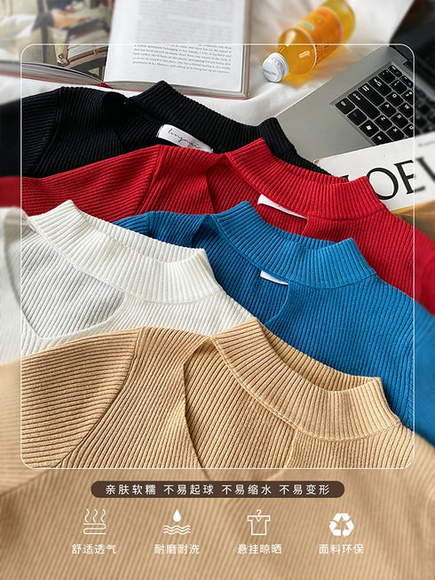 Hollow Out Turtleneck Slim Fit Sweater