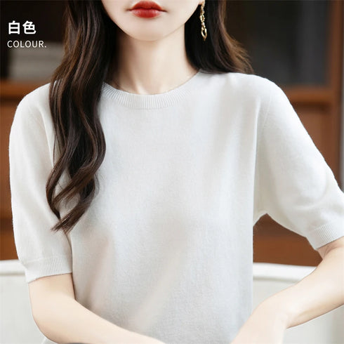 Merino Wool O-Neck Sweater for Women