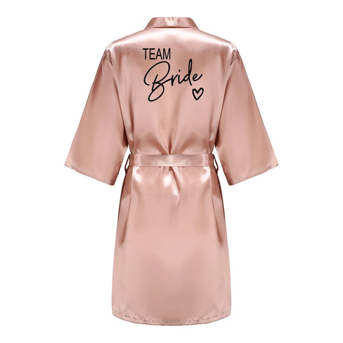 Team Bride Satin Robe with Black Letters
