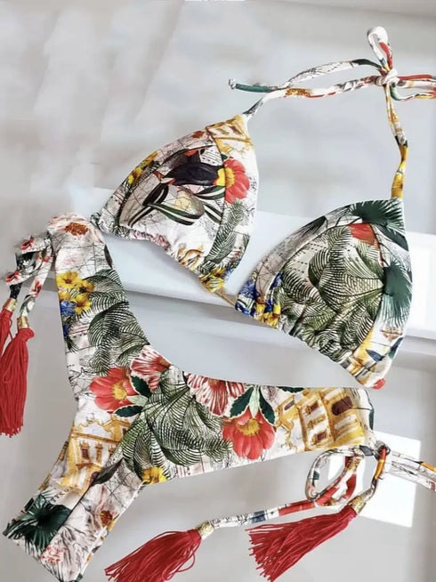Floral Print Push Up Bikini Set for Women