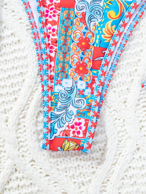 Floral Print Triangle Bikini Set with Brazilian Bottoms