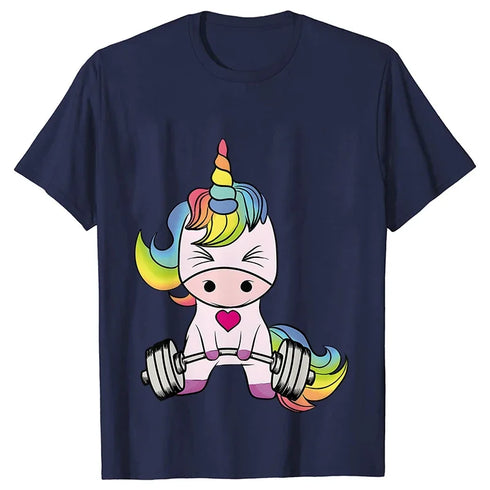 Whimsical Unicorn Weightlifting T-Shirts for Women | Trendy Fitness Graphic Tees for Summer Workouts