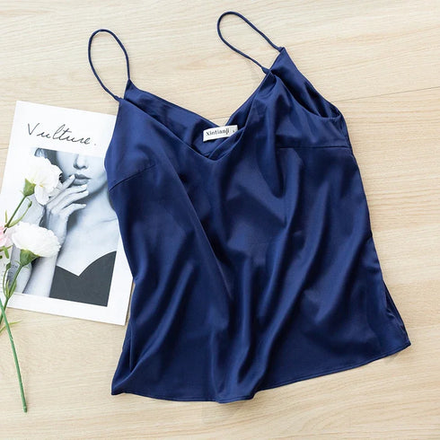 Chic Satin V-Neck Tank Top for Summer