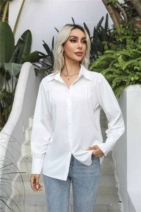 Elegant Long Sleeve Turn Down Collar Blouse
