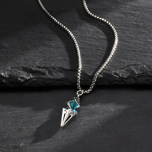 Stylish Blue Stone Geometric Pendant Necklace