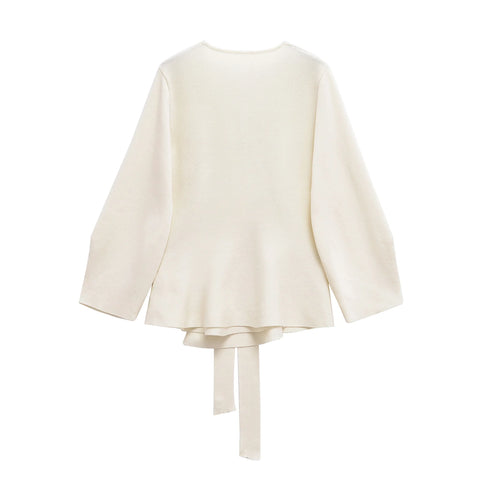 V-Neck Shoulder Pad Knit Blazer for Women