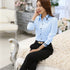 GAOKE OL Work Wear White Blue Blouse Long Sleeve Turn-down Collar Formal Elegant Female Shirt Ladies Tops School