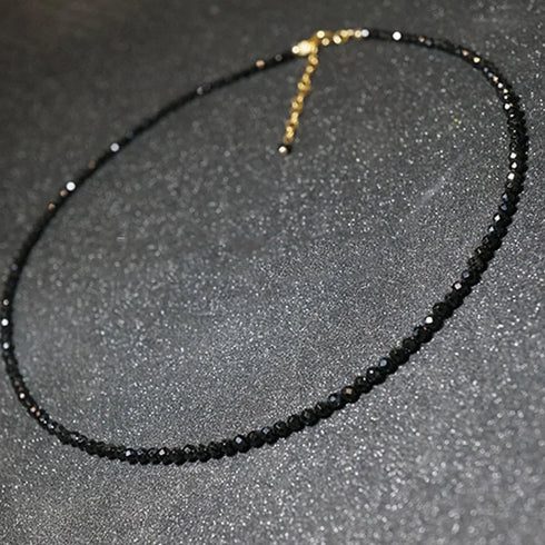 Simple Black Beads Short Necklace for Women