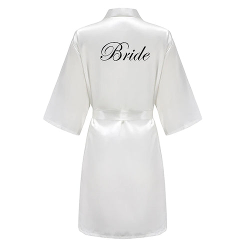 Team Bride Satin Robe with Black Letters