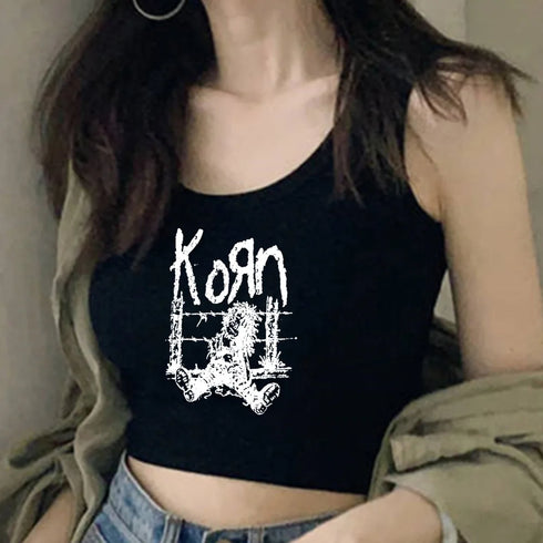 Y2K Style Korn Crop Top for Women - Short Sleeve T-Shirt