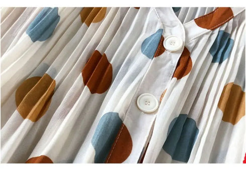 Polka Dot V-Neck Chiffon Blouse with Lantern Sleeves