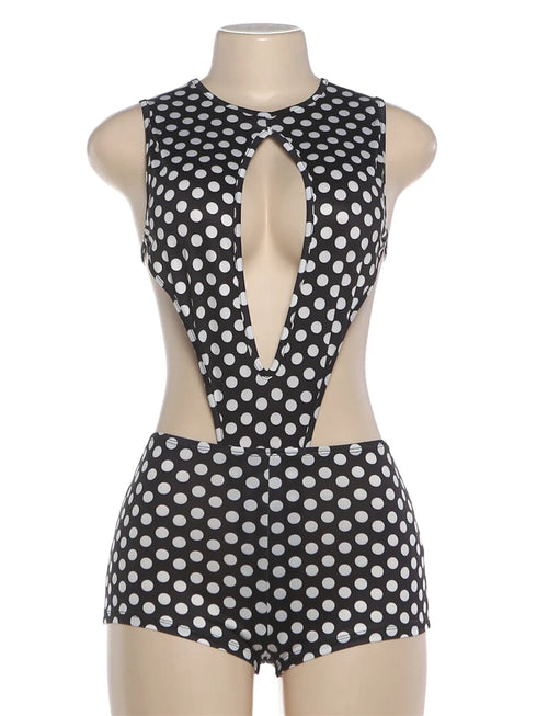 Polka Dot Print Bodysuit and Peach Shorts Set
