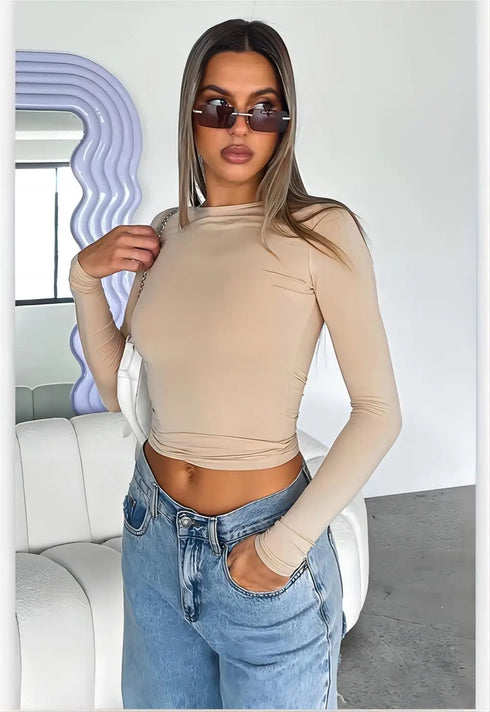 Seamless Long Sleeve Yoga Top in Grey