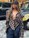 Casual Plaid V-Neck Blouse for Women