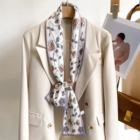 50 Color New Women Silk Printed Design Scarf Shawl Fashion Luxury Long Narrow Small Silk Scarves for Stylish Headbands and Headscarves