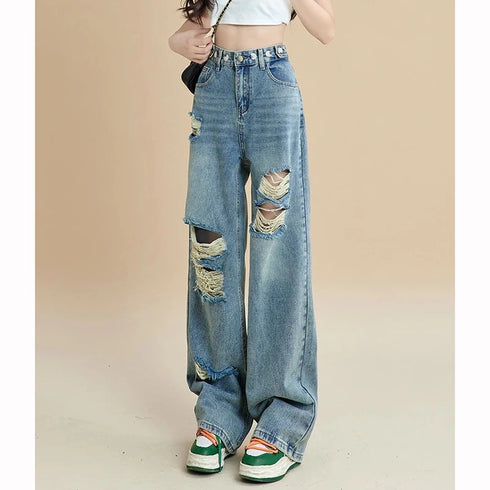 Chic Blue High Waist Loose Flare Jeans