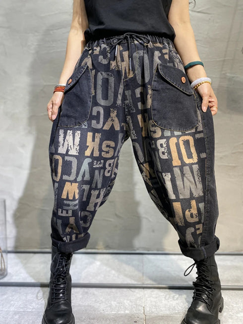 AmaxluluE Women's Printed Loose Harem Jeans