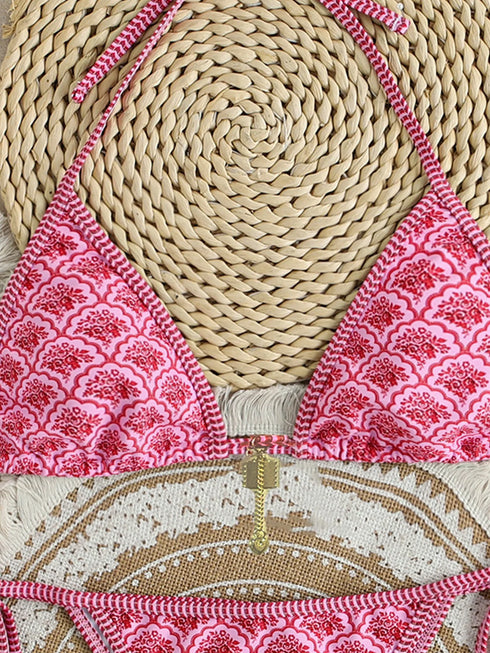 Floral Print Triangle Bikini Set with Brazilian Bottoms