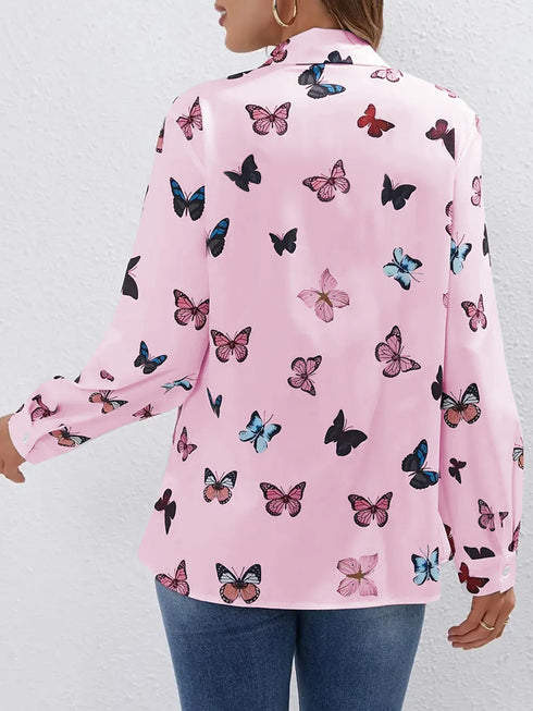 Women's Long-Sleeved Butterfly Print Loose Shirt