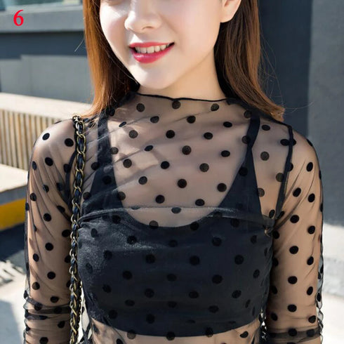Lace Bottomed Long Sleeve Blouse Top
