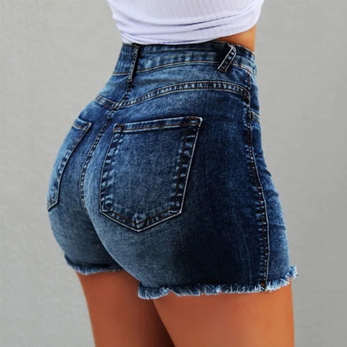 High Waist Denim Shorts with Tassel Detail