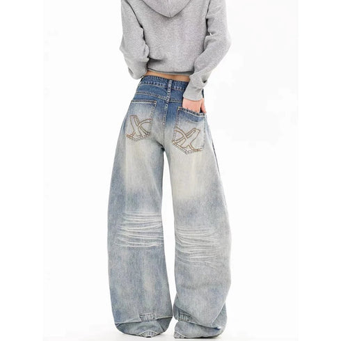 YIBASHU Women's Vintage Blue Wide Leg Jeans