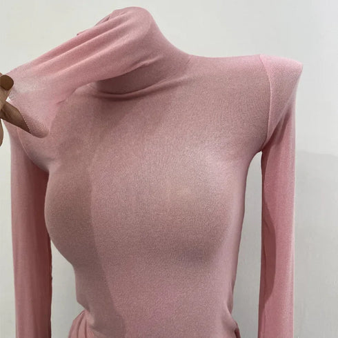 Turtleneck Long Sleeve Cotton Top for Women