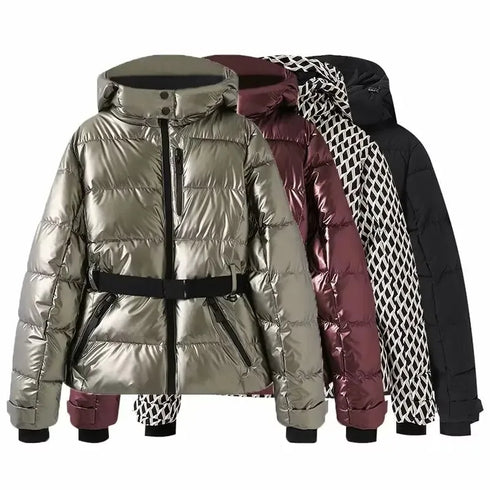 Women's Hooded Padded Winter Parka Coat with Belt